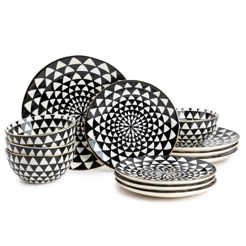 Thyme & Table Dinnerware Black/Blue Medallion Stoneware, 12 Piece Set –  karensdreamhouse