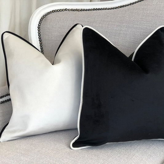High Quality Black and White Velvet Hemming Pillowcase Simple Nordic Style Pillow Cases 50x50 Modern Light Luxury Cushions Cover